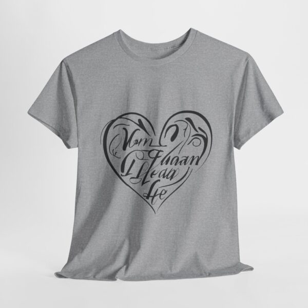 a grey t-shirt with a heart on it