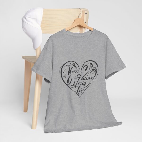 a grey shirt with a heart on it